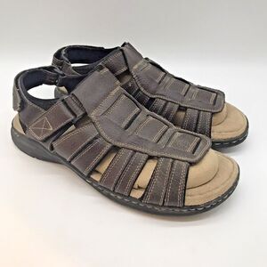 Dockers Brown Leather Sandals Men's 10M Open Toe Hook & Loop 90-23119 Shoes